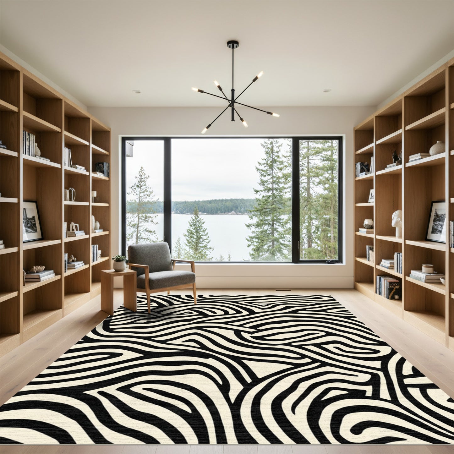 Black Cream Abstract Zebra Ribbons Rug