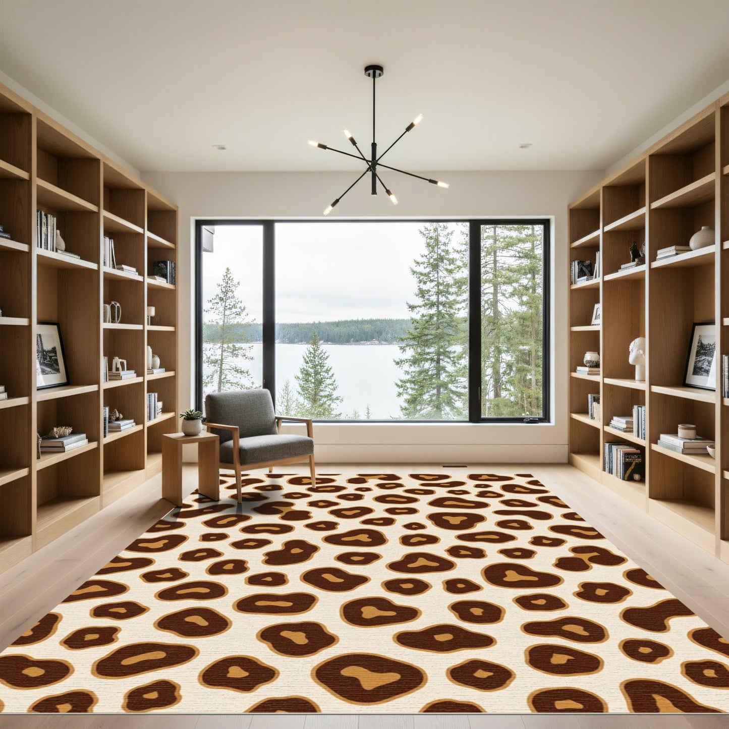 Brown Leopard Spots Cream Background Rug