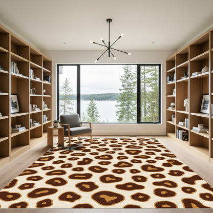 Brown Leopard Spots Cream Background Rug