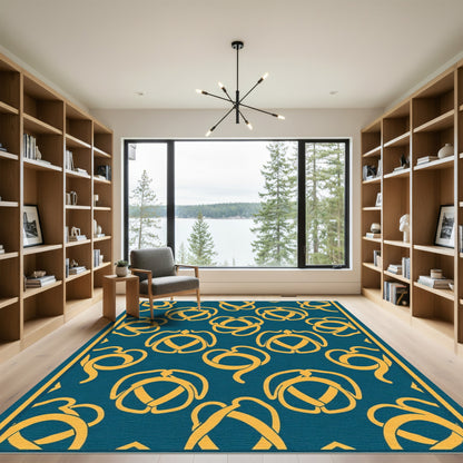 Deep Teal Yellow Celtic Knot Rug