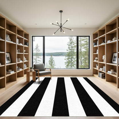 Bold Black White Vertical Stripes Rug