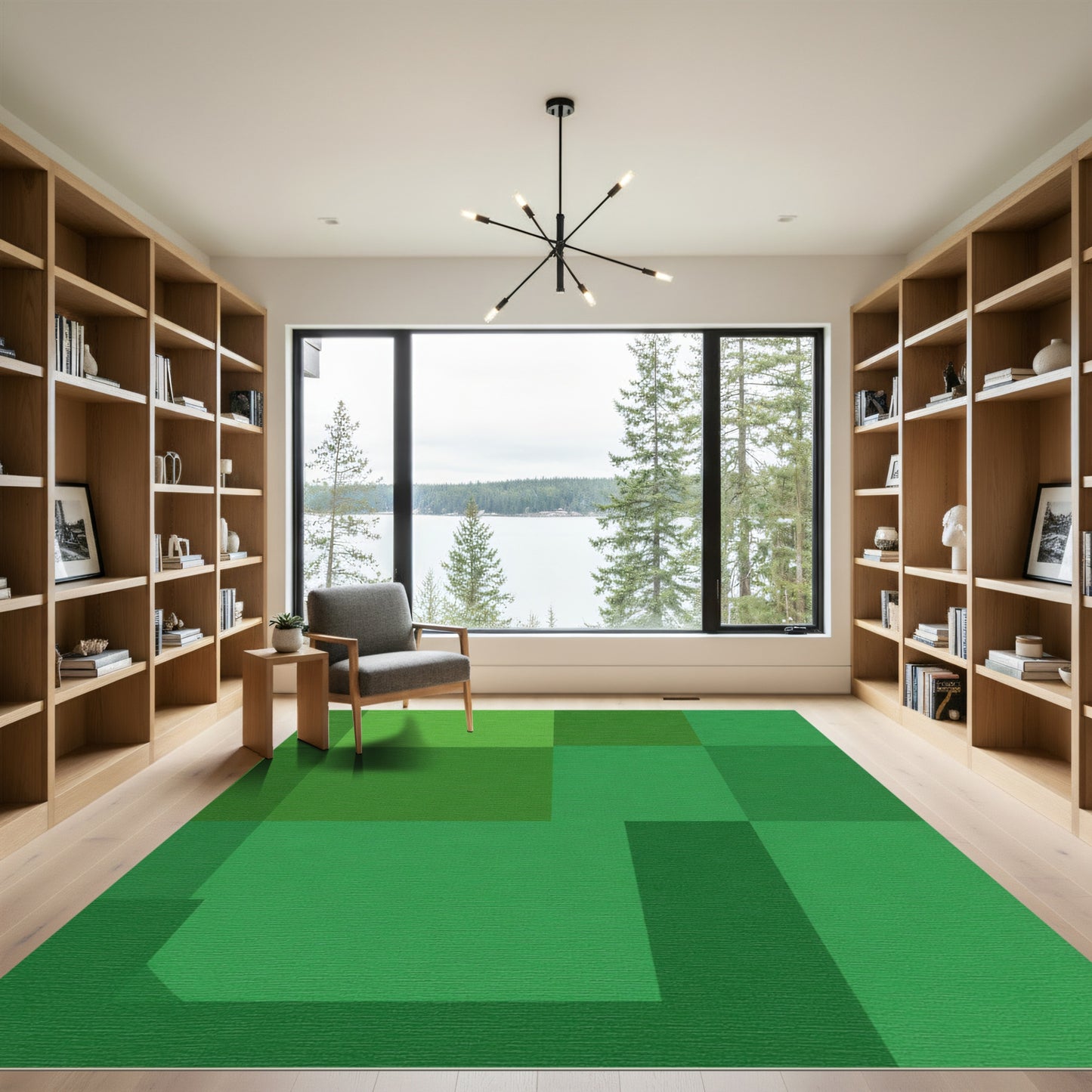 Earthy Green Geometric Blocks Rug