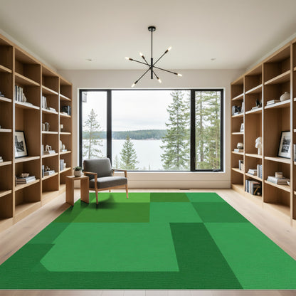 Earthy Green Geometric Blocks Rug