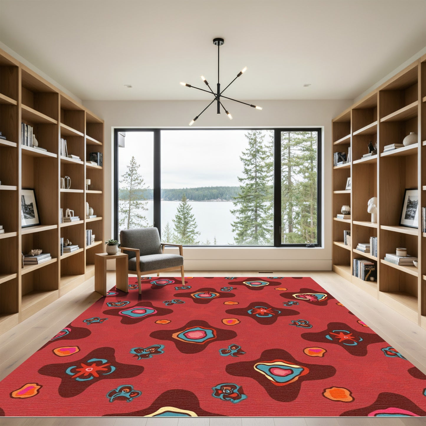 Crimson Swirl Abstract Organic Forms Rug