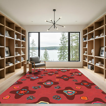 Crimson Swirl Abstract Organic Forms Rug