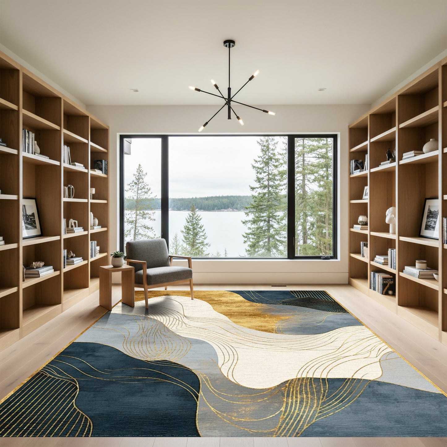 Abstract Gold Navy Wave Rug