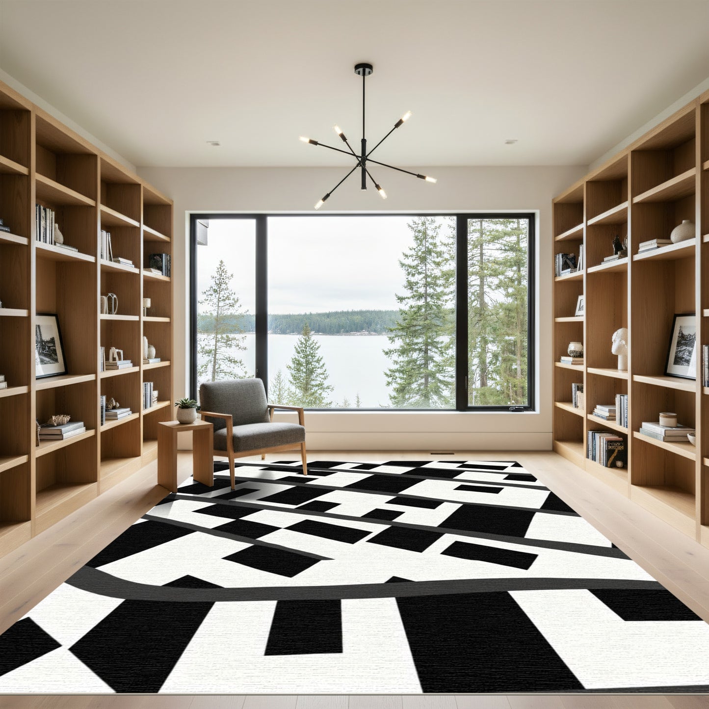 Abstract Black White Jagged Stripes Rug