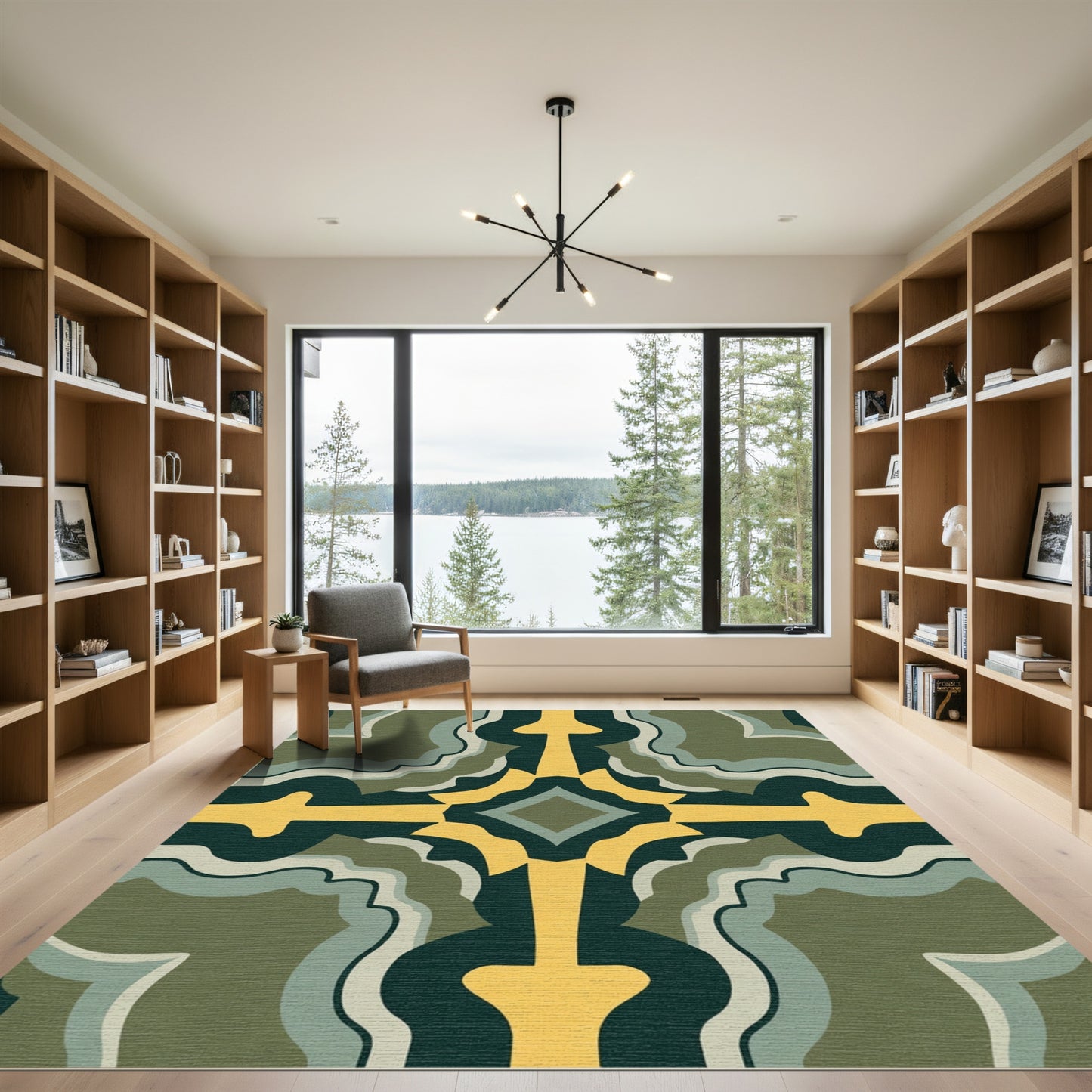 Emerald Gold Geometric Quatrefoil Flow Rug