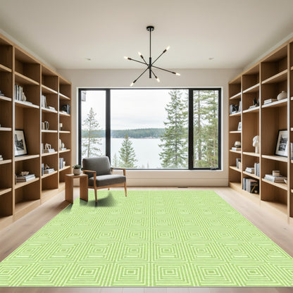 Pale Green Concentric Square Grid Rug