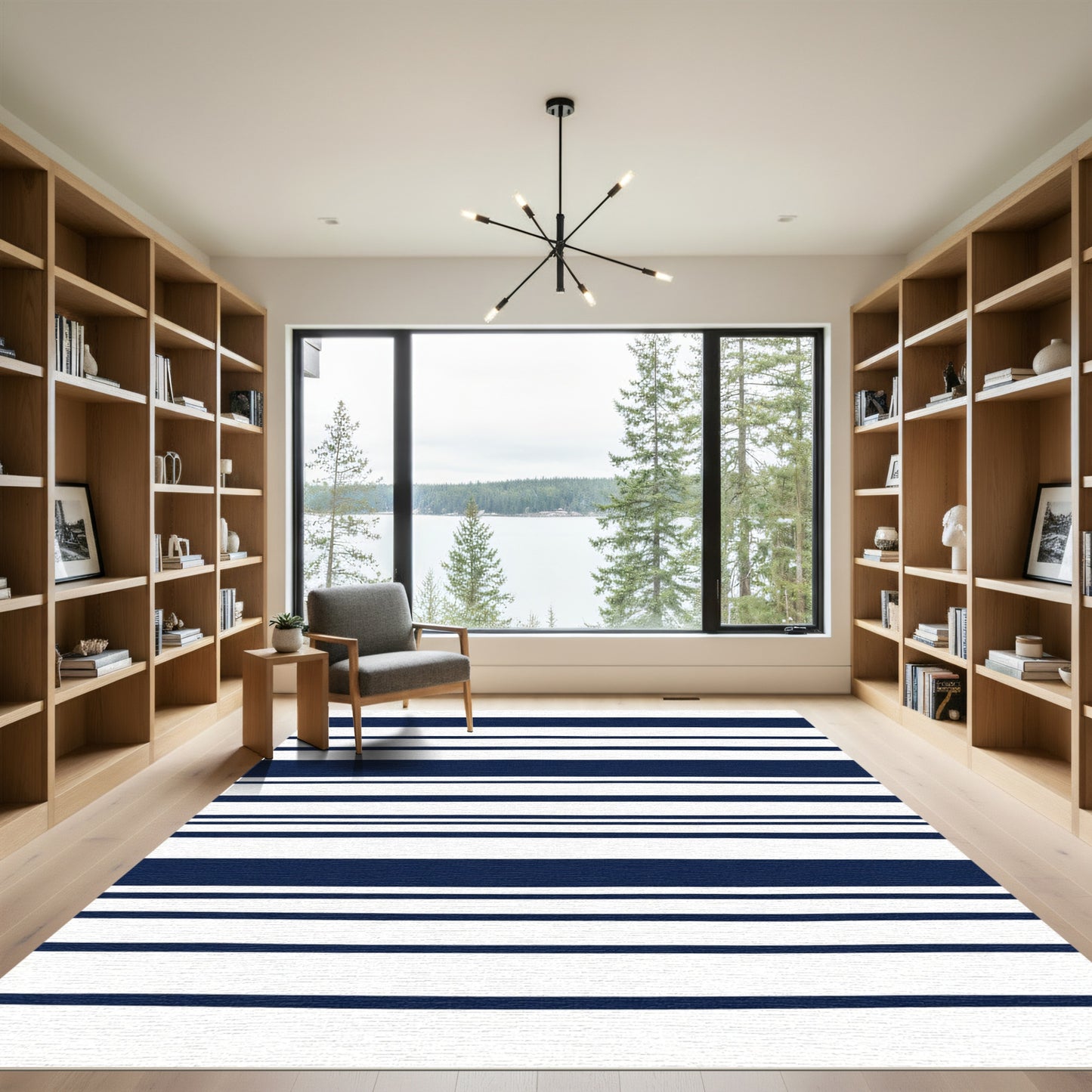 Classic Navy White Stripe Rug