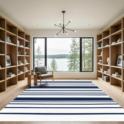 Classic Navy White Stripe Rug