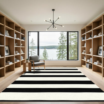 Black White Wide Linear Composition Rug