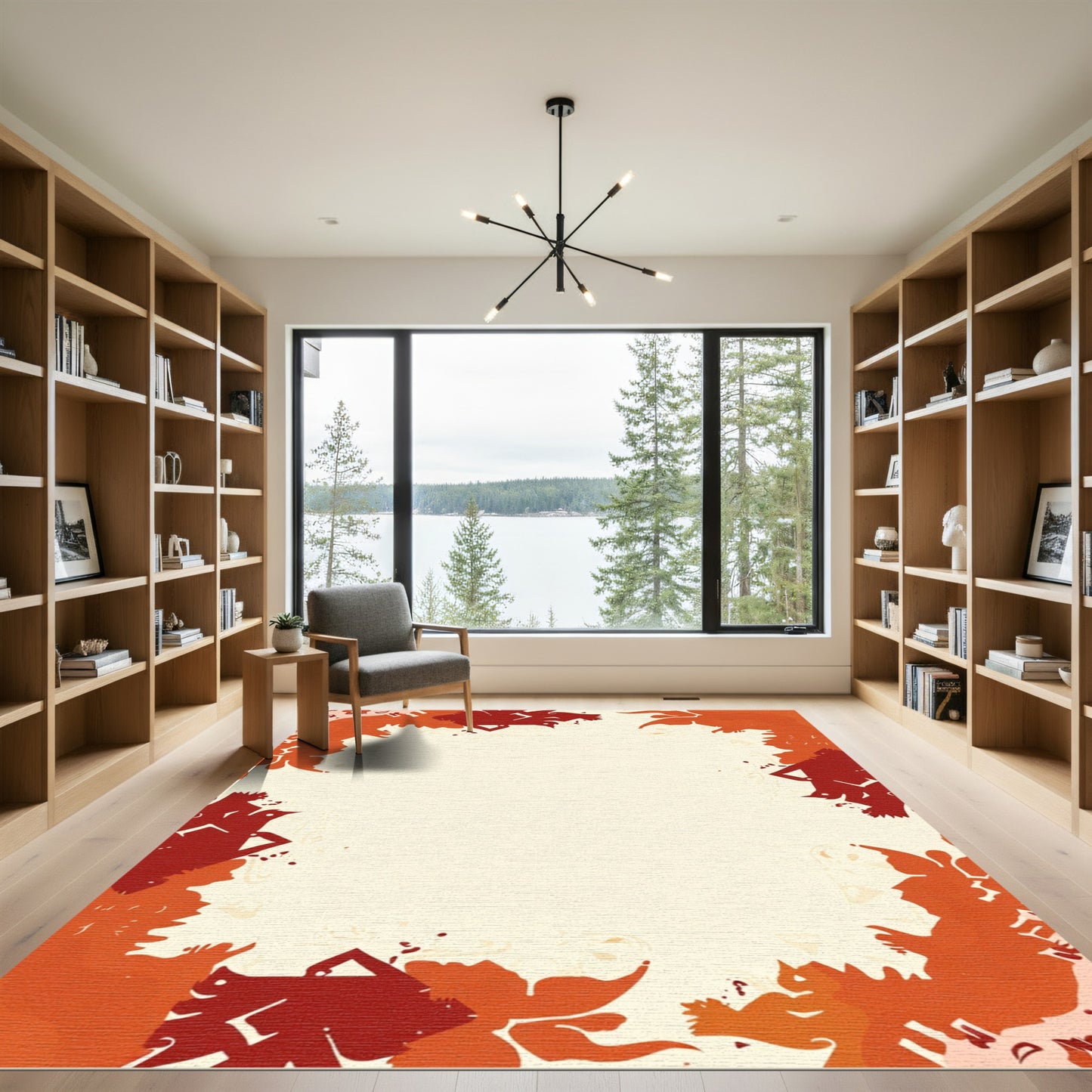 Crimson Orange Organic Shape Border Rug