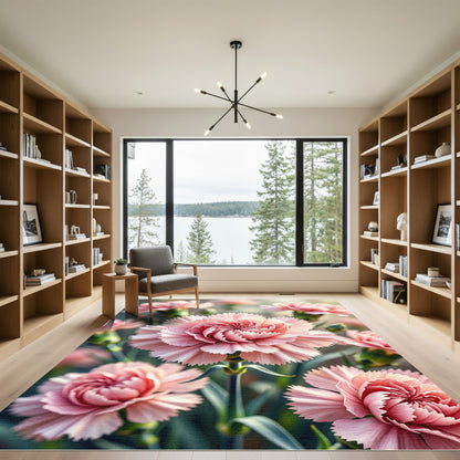 Soft Pink Carnation Garden Bloom Rug