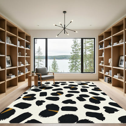Black Gold Abstract Brushstroke Spots Rug