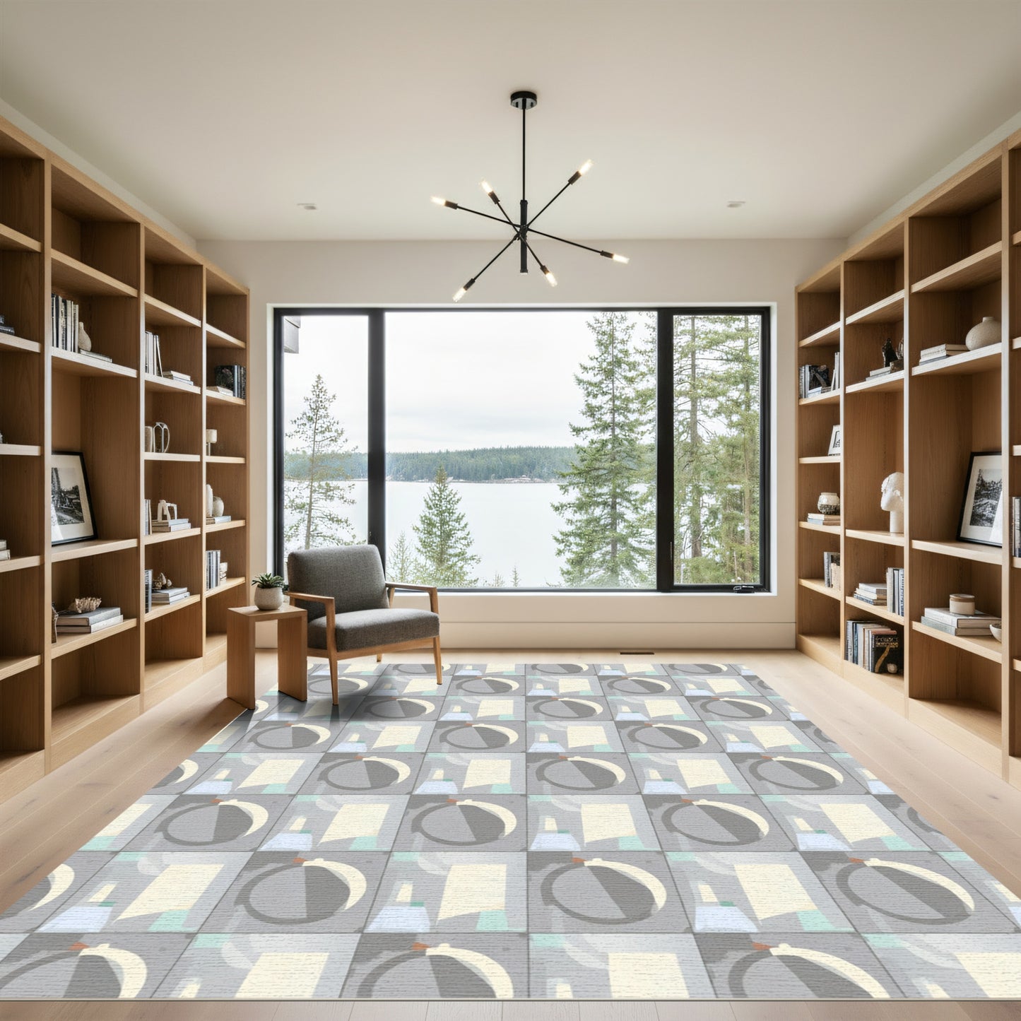 Geometric Gray Ivory Abstract Squares Rug