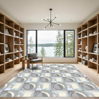 Geometric Gray Ivory Abstract Squares Rug