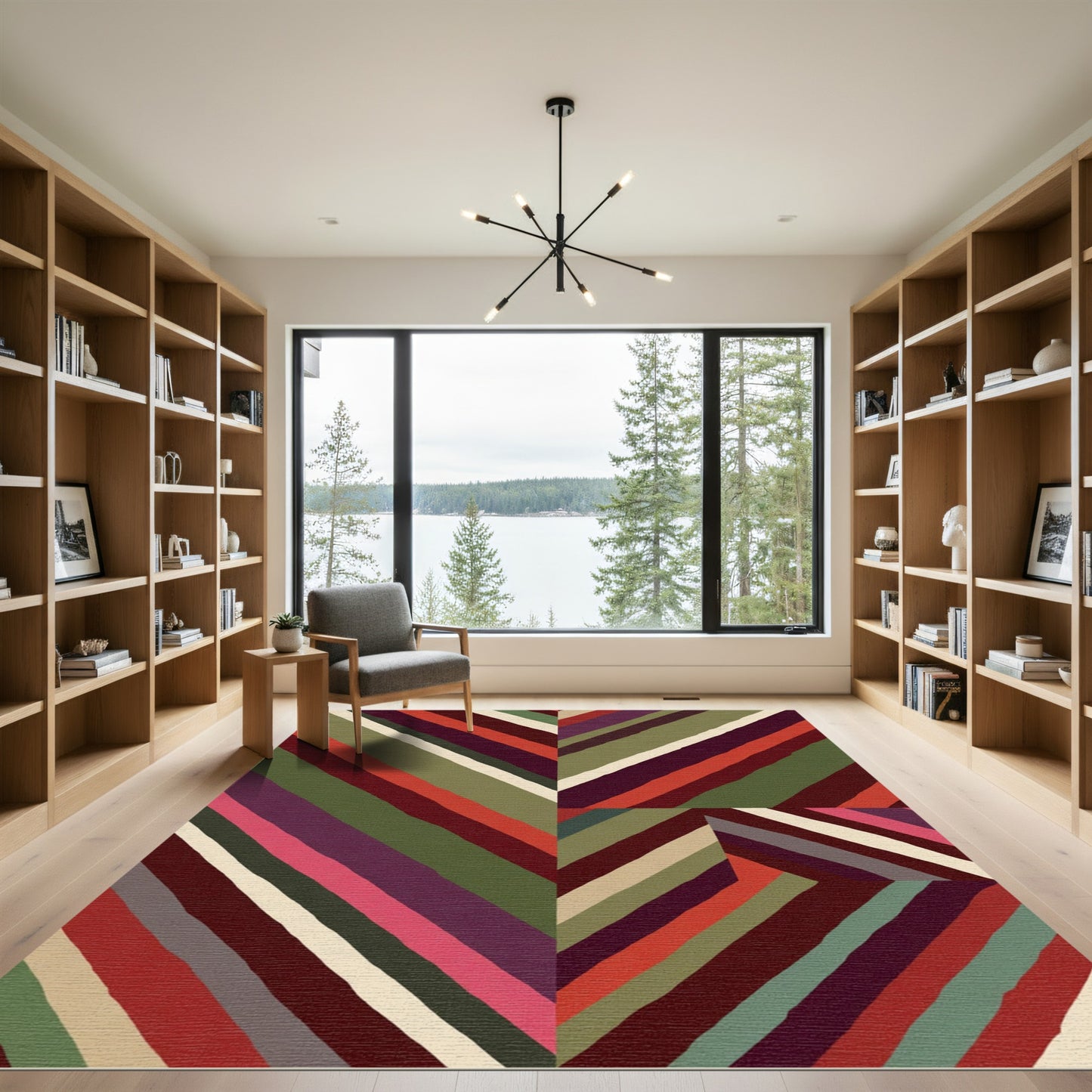 Muted Earth Tone Diagonal Stripe Rug