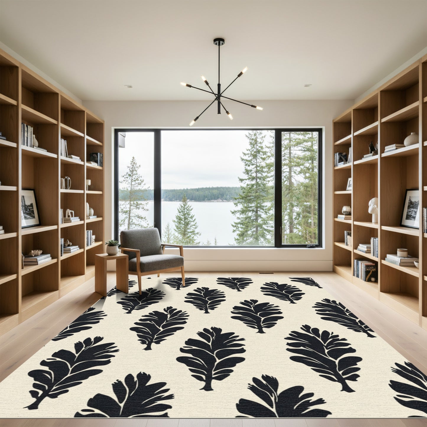 Black Fern Allover Pattern Rug