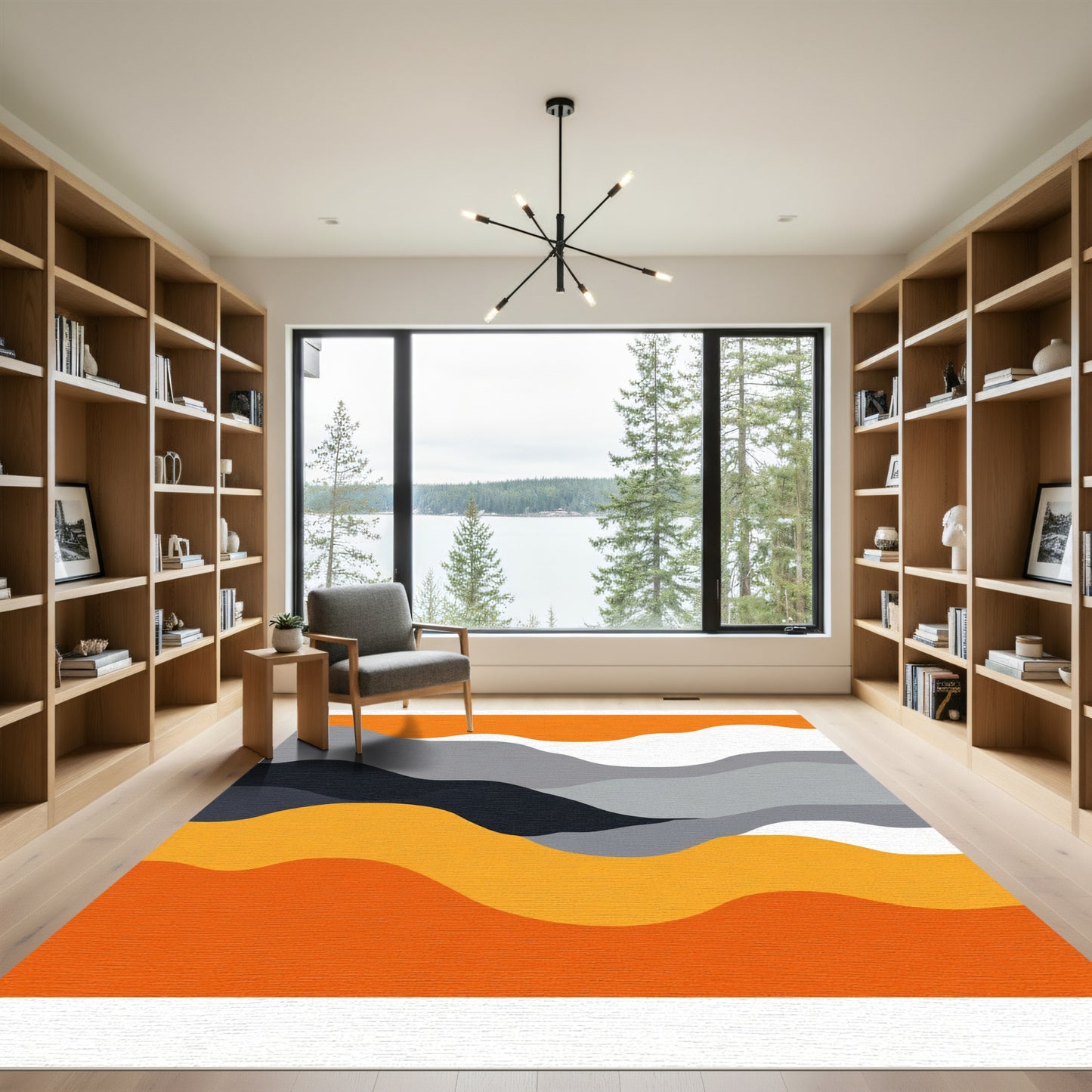 Orange Gray Abstract Wave Rug