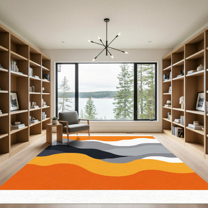 Orange Gray Abstract Wave Rug