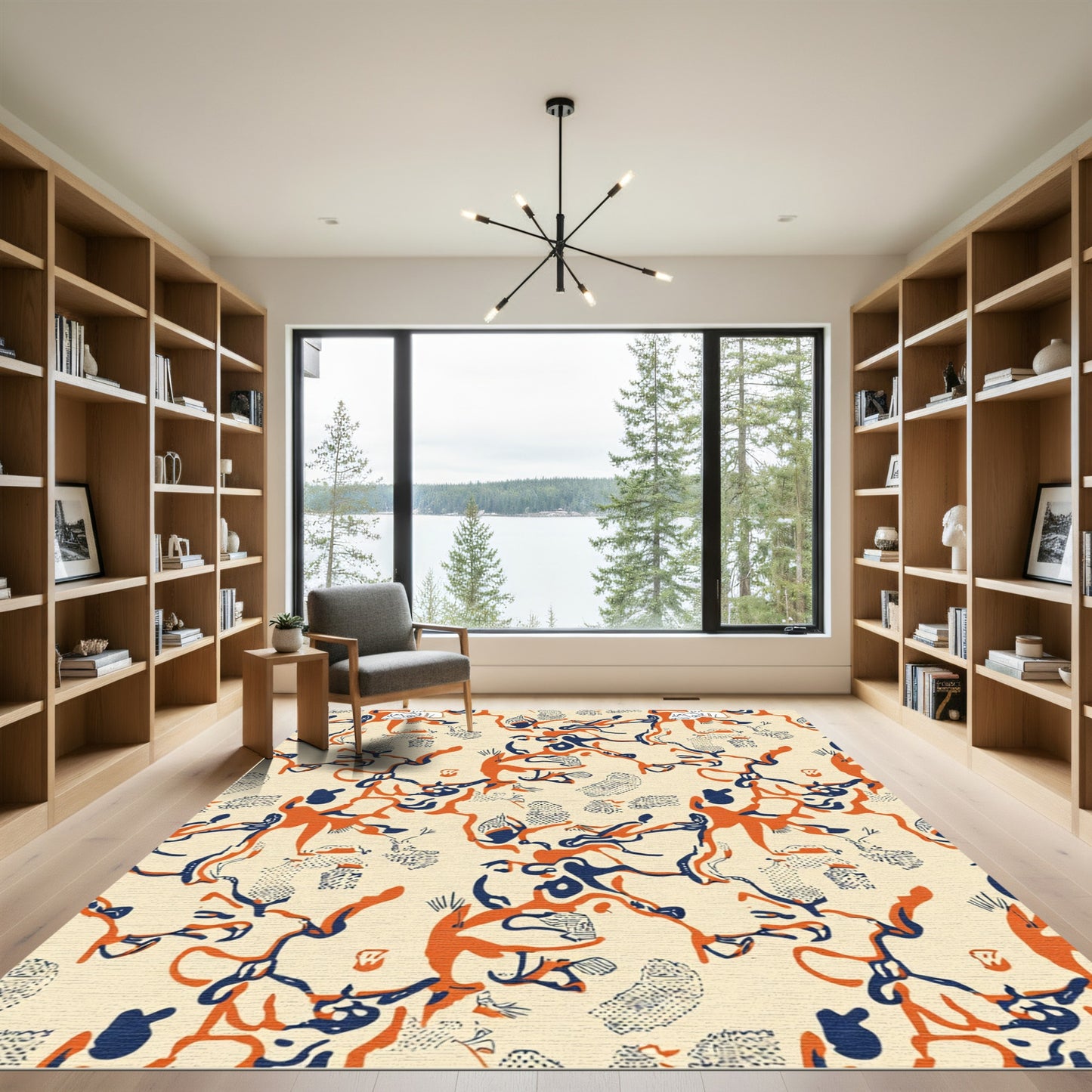 Bold Orange Navy Abstract Human Forms Rug