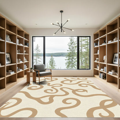 Neutral Tan Swirl Abstract Rug
