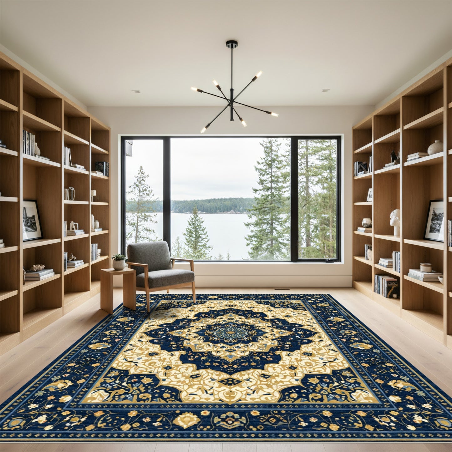 Navy Gold Floral Medallion Heirloom Rug