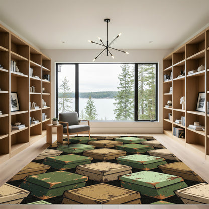 Weathered Green Tan Cubes Rug