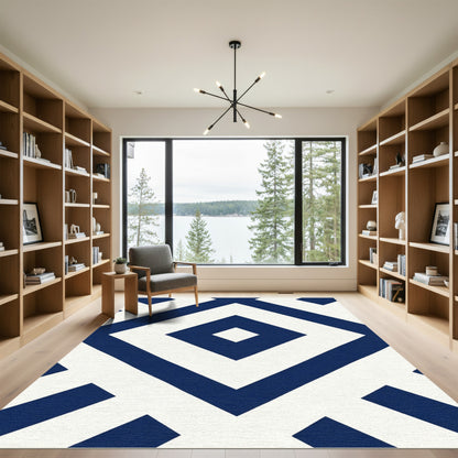Modern Navy Diamond Geometric Rug