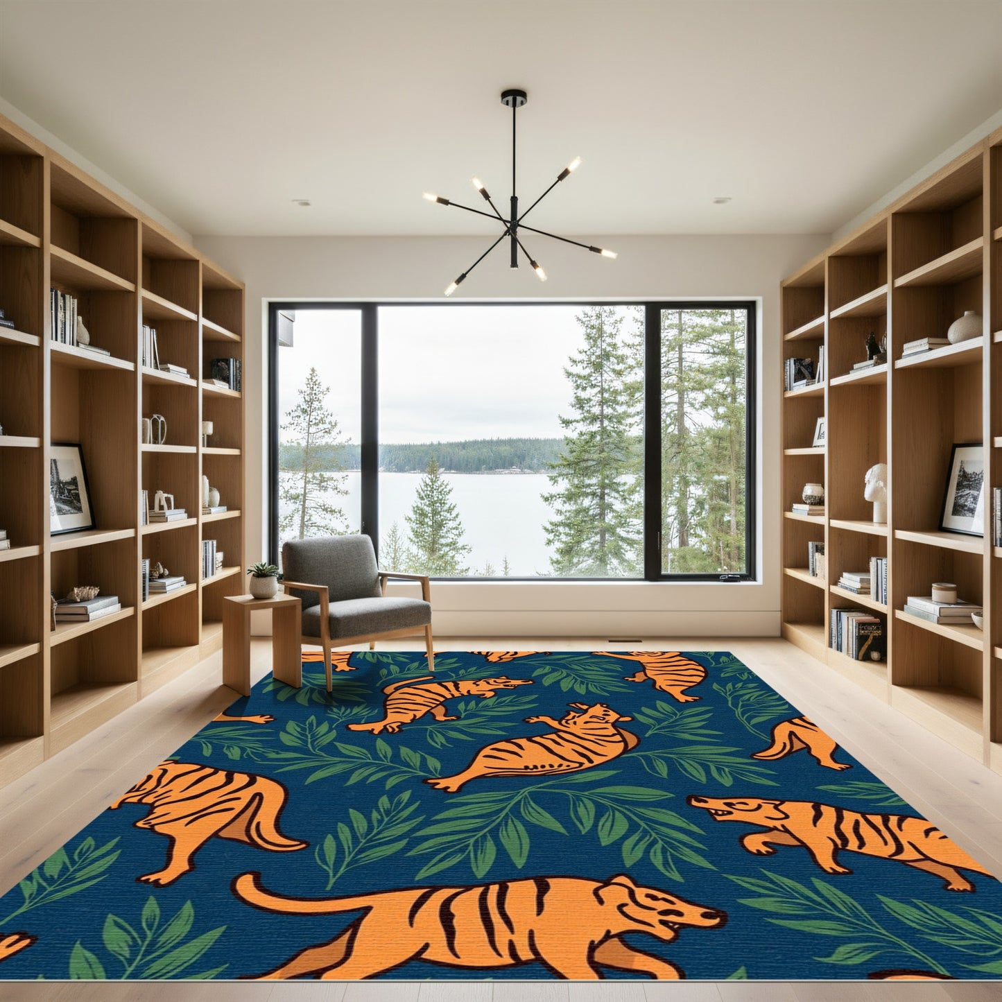 Amber Tigers Amidst Green Foliage Rug