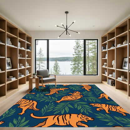 Amber Tigers Amidst Green Foliage Rug