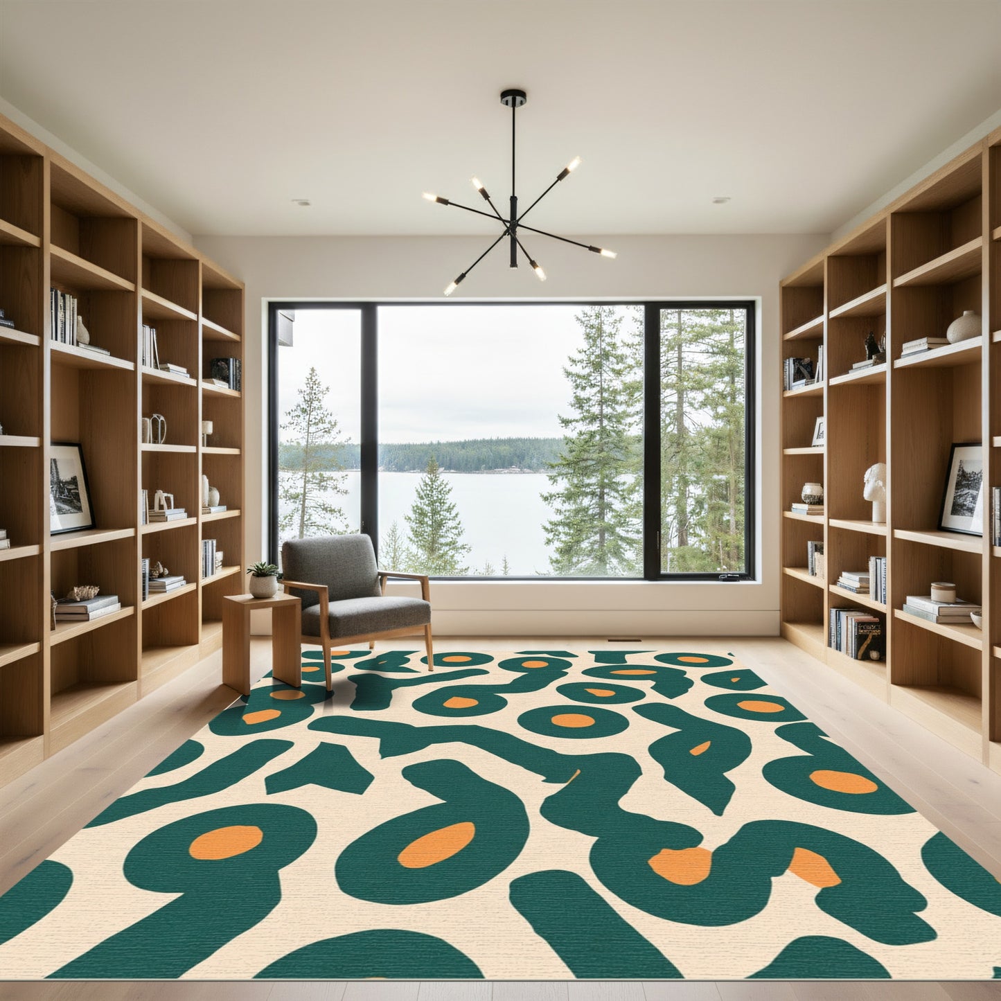 Teal Orange Abstract Amoeba Rug