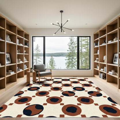 Brown Black Circles Squared Tiles Rug