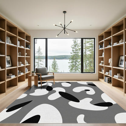 Grayscale Abstract Blob Organic Shapes Rug