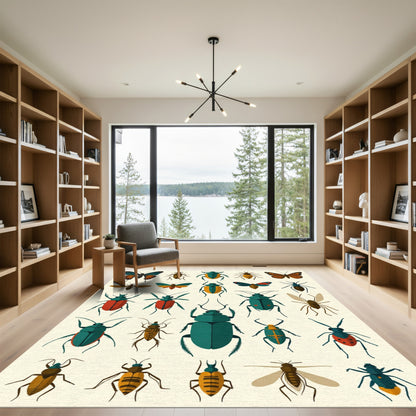 Teal Orange Insect Collection Art Rug