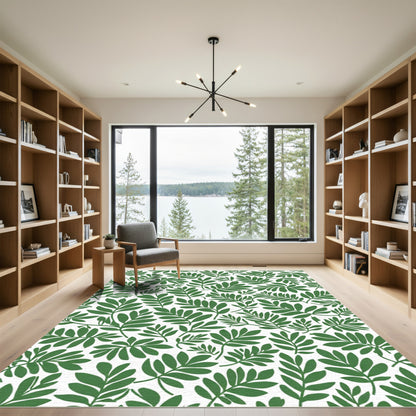 Lush Green Leafy Botanical Pattern Rug