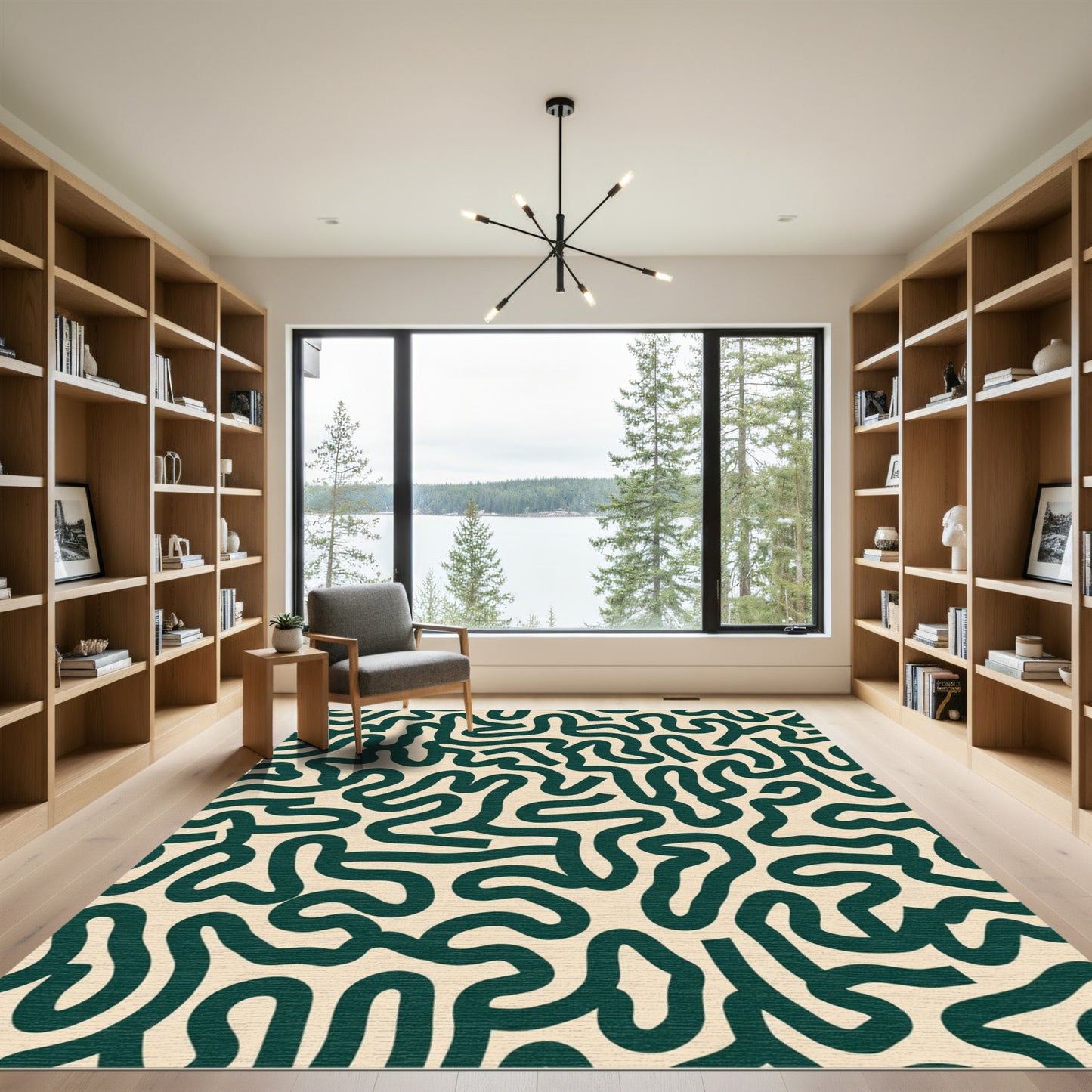 Verdant Cream Maze Lines Rug