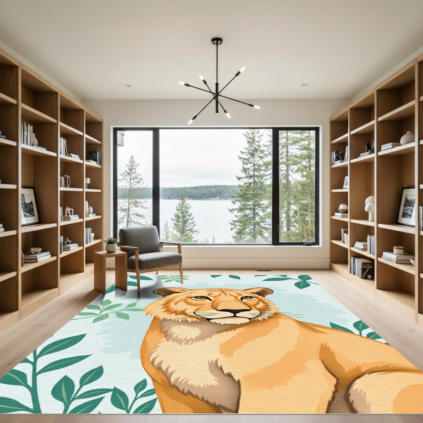 Majestic Lioness Greenery Background Render Rug