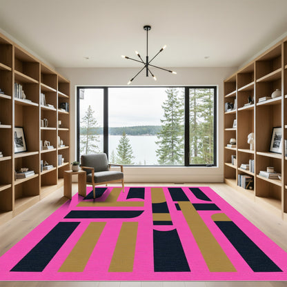 Bright Pink Abstract Geometric Composition Rug