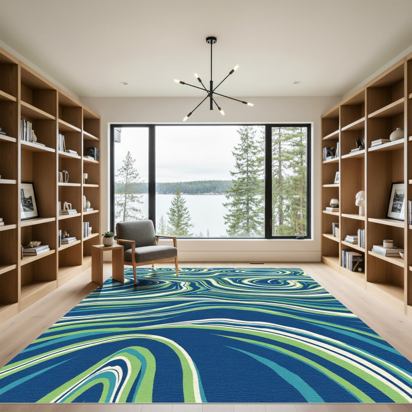 Cobalt Green Swirling Marble Waves Rug