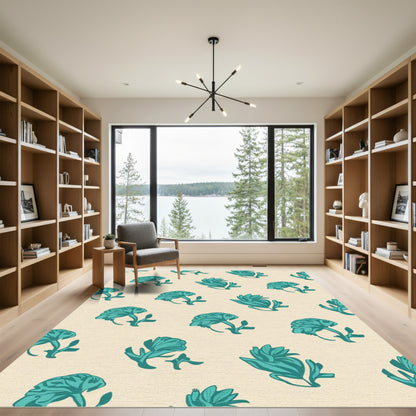 Teal Floral Botanical Repeats Rug