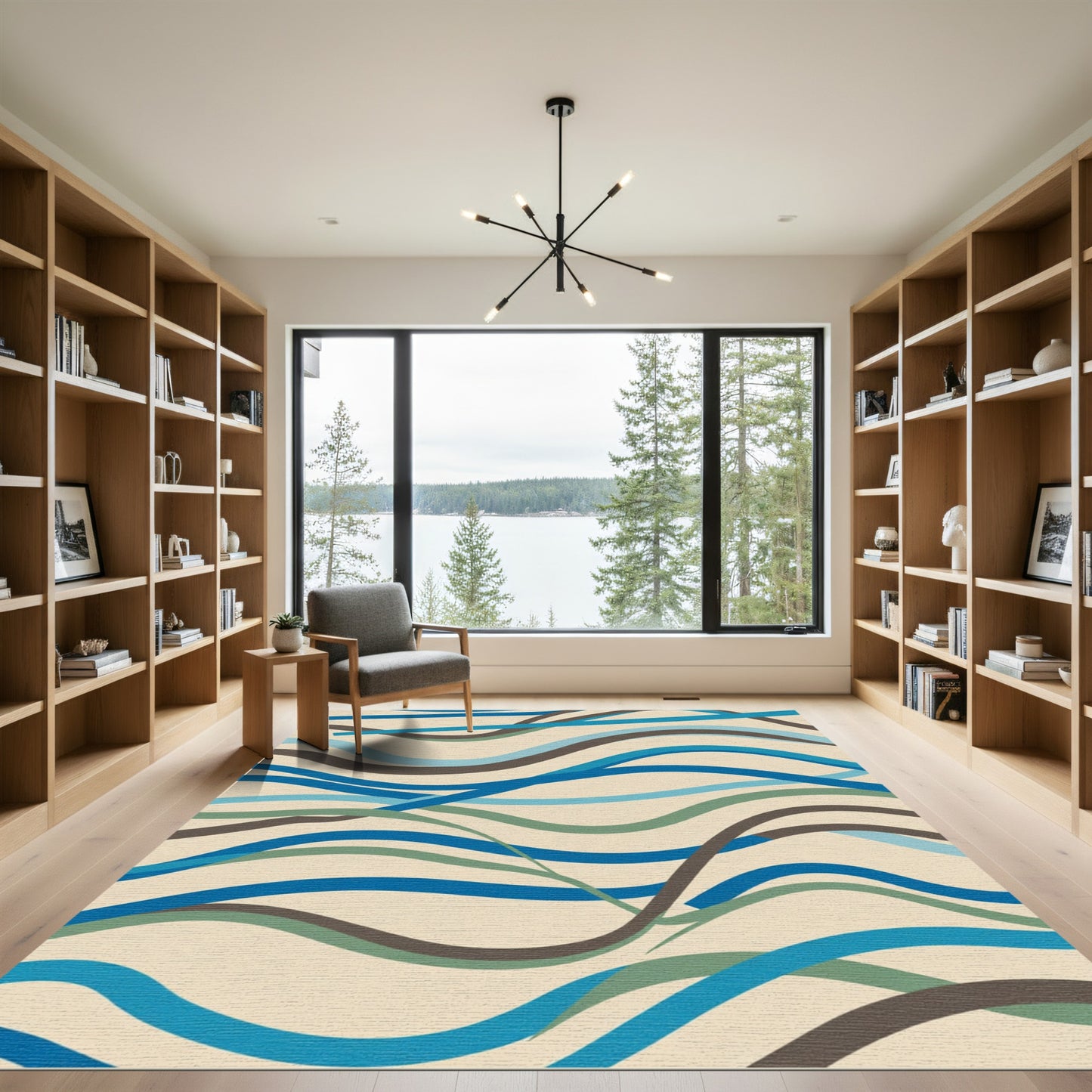 Cool Blue And Brown Wavy Lines Rug