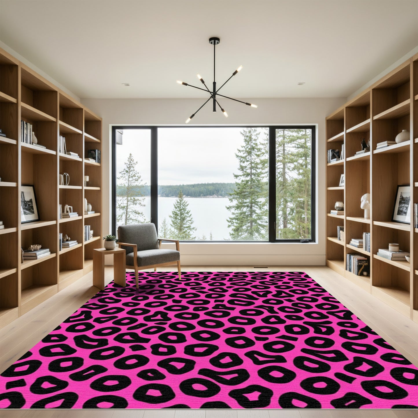 Bright Pink Black Wild Spots Rug