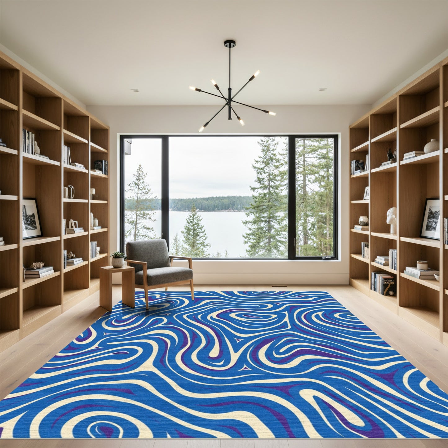 Bold Blue Swirling Wave Rug