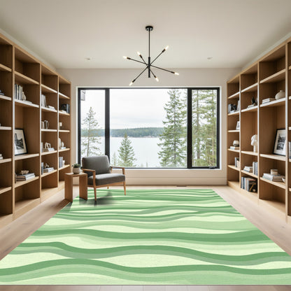 Serene Green Wavy Landscape Rug