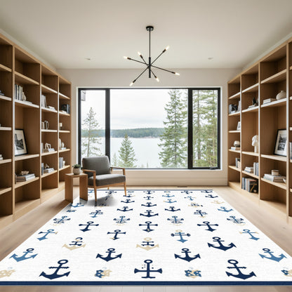 Navy Blue Anchor Repeat Collage Rug