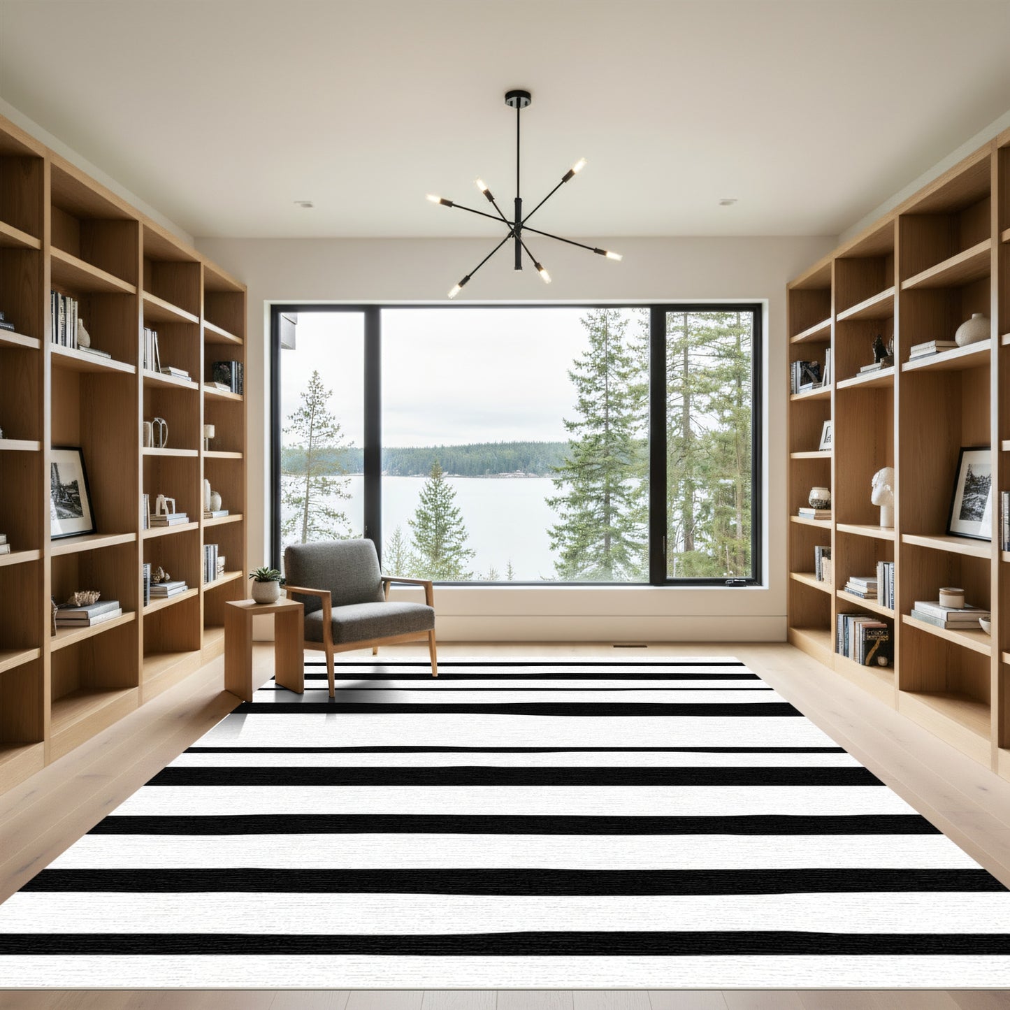 Stripe Black White Contemporary Lines Rug