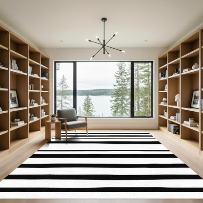 Stripe Black White Contemporary Lines Rug