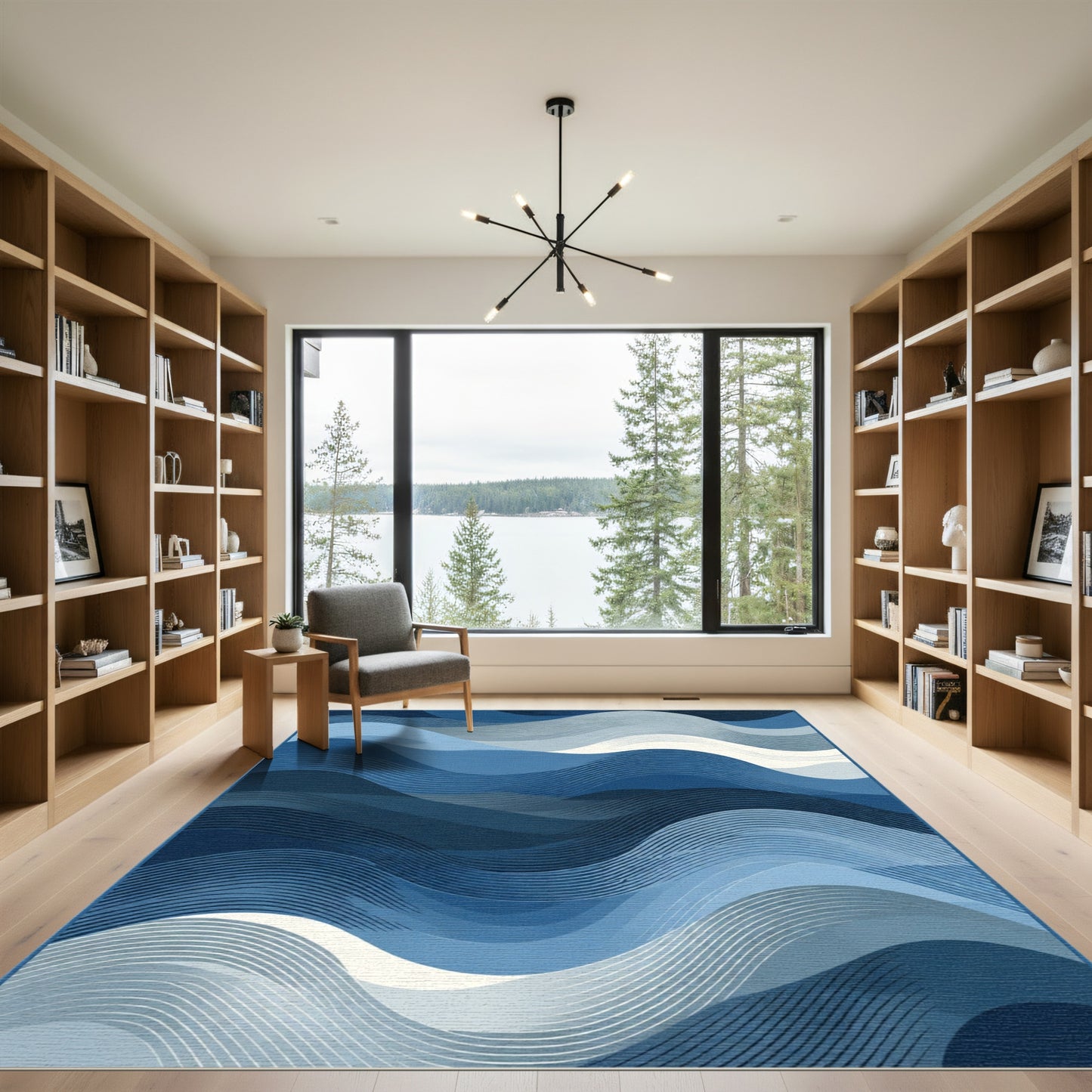 Shades Of Blue Wavy Lines Rug